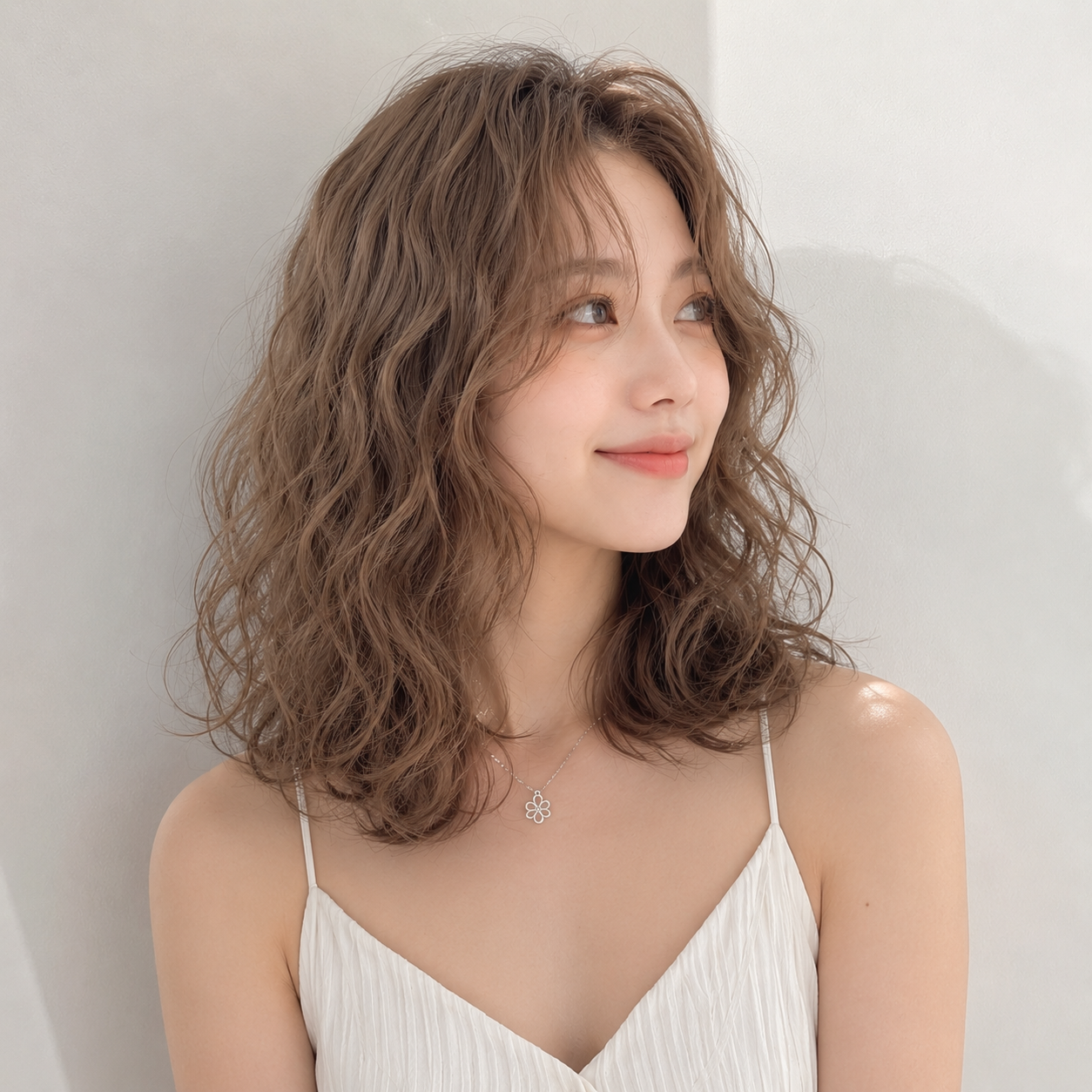 여자 중단발 히피펌 애쉬 베이지 염색 성신여대 미용실 한스헤어에서