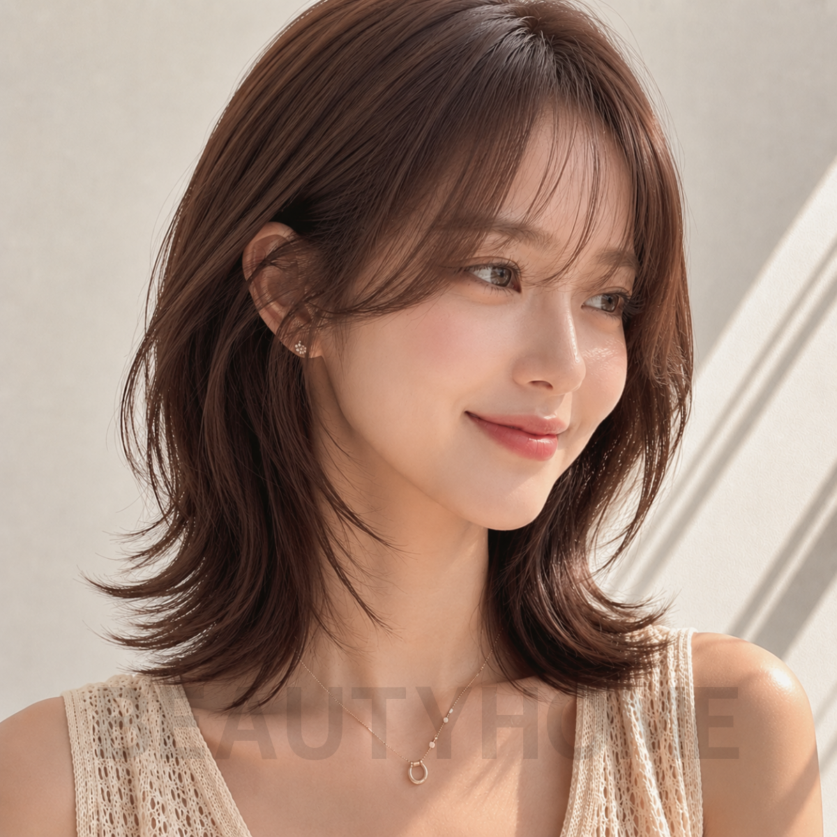 여자 중단발 허쉬컷과 모카 브루넷 염색